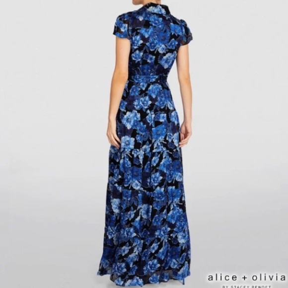 ALICE + OLIVIA WOMENS MIRANDA SHORT SLEEVE MAXI DRESS BUTTON DOWN BLACK FLORAL - Picture 5 of 13